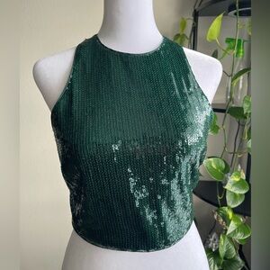 H&M Green Sequin Sleeveless Crop Top